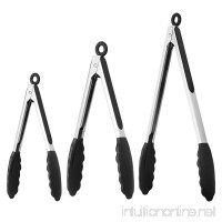 Kitchen Tongs - Set of 3-7  9  12 Inch Silicone Food Tongs-Non-slip  Stainless Steel Cooking Tongs-Smart Locking Clip-Heat Resistant Food Grade-Handy Utensils For Barbecue Frying Salad Ice (Black) - B07D1NV6WS